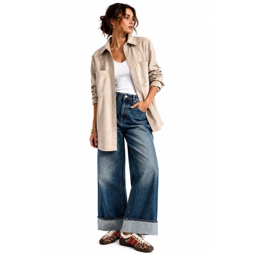 Relish NoLess Women’s Small Beige Faux Suede Shacket Oversized Shirt Jacket
